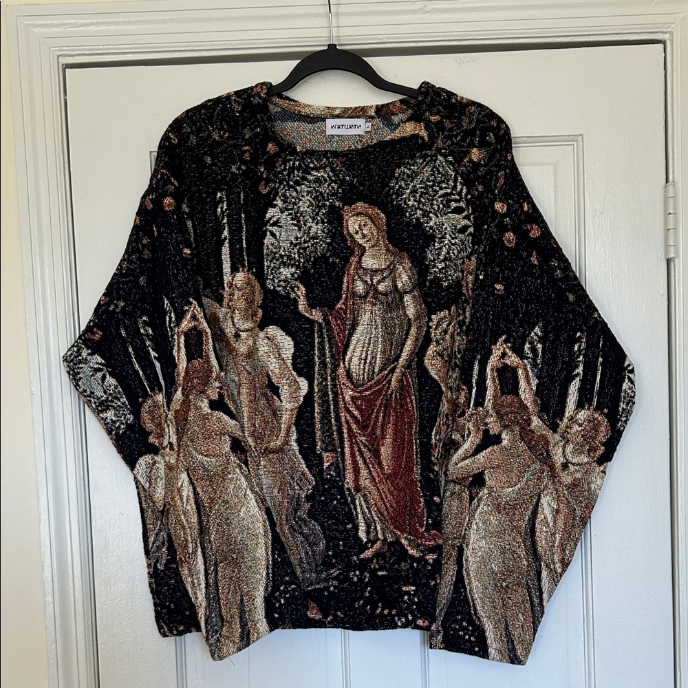 Knitwrth Botticelli Black Multicolor Tapestry-Style Crewneck Sweater
